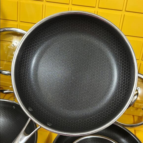 HEXCLAD 7-Piece Nonstick Stainless Steel Frying Pan Set 8 10 12- Lids Wok $600 - Picture 8 of 11